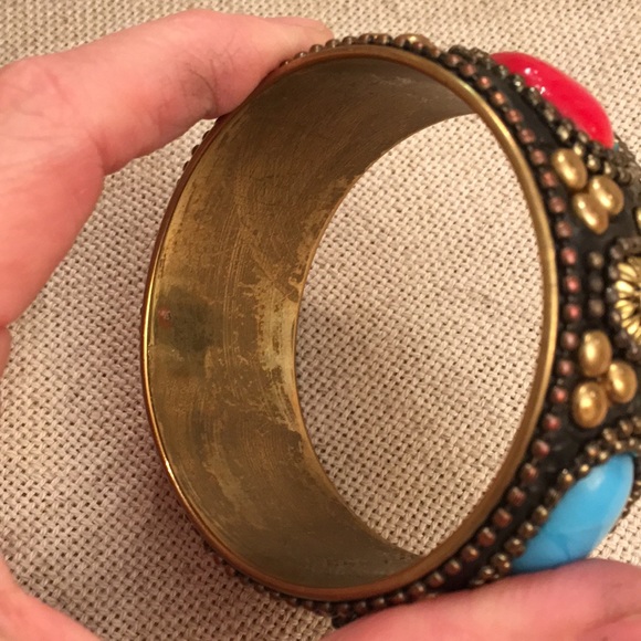 Boho Chic Brass Bangle Glass Cabochons Brass Studs - Picture 6 of 11